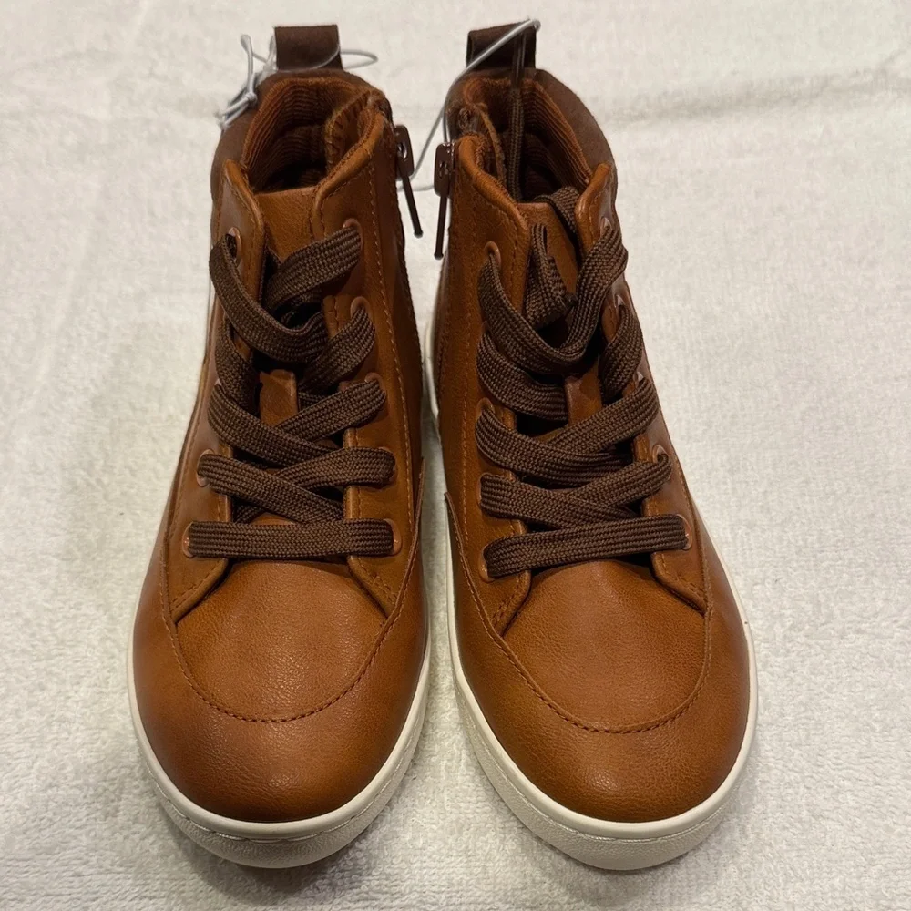 Cat & Jack Kids’ Brown High-Top Sneakers with White Sole.